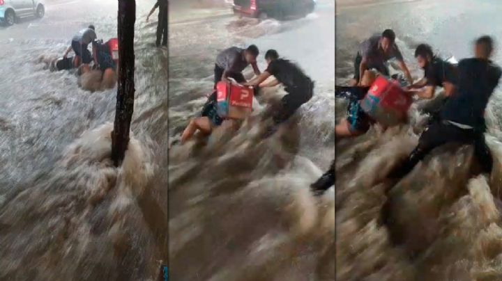 Increíble rescate de una mujer que era arrastrada por las inundaciones