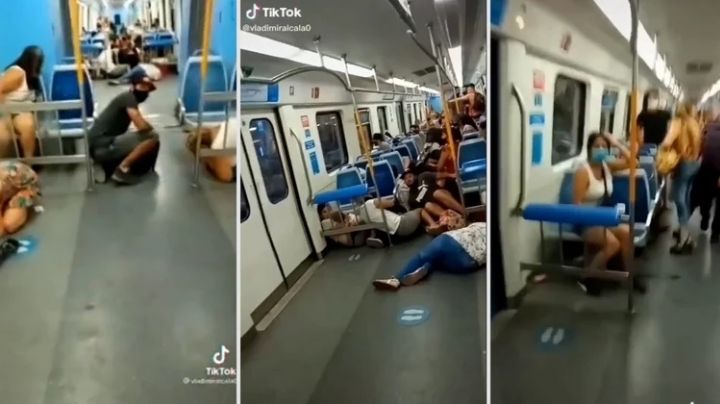 Video: dos bandas se enfrentaron en un tren repleto de gente
