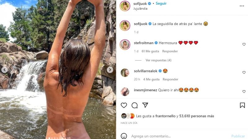 Totalmente desnuda, Jujuy Jiménez nadó en Punta del Este