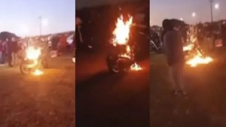 Insólito: fanáticos de El Noba prendieron fuego una moto en su honor