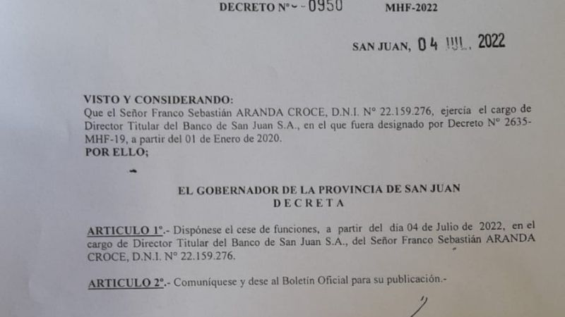 Fin de ciclo: Aranda tuvo que dejar el Directorio del Banco San Juan