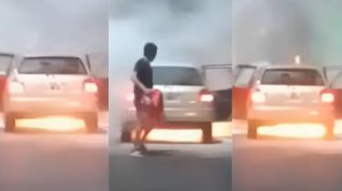 Video: así se prendía fuego un auto en pleno Capital