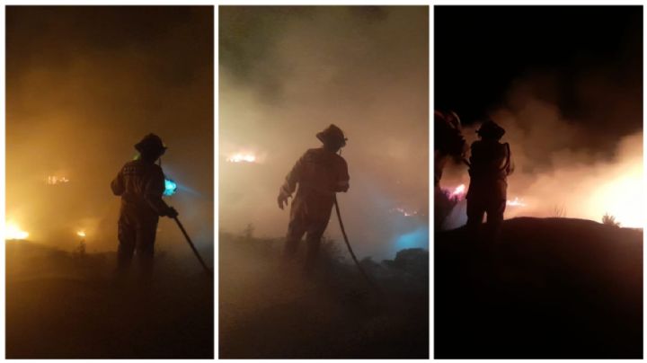 En medio de las llamas, los bomberos voluntarios se saludaron por el inicio de año